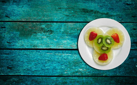 fruits plate closeup on tableの写真素材