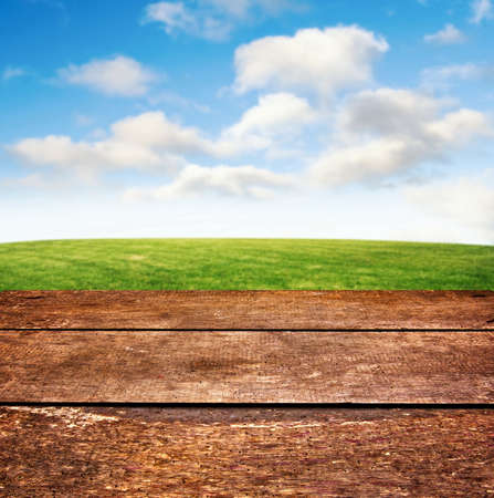 wood table surface and natureの写真素材
