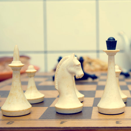 old chess pieces closeup