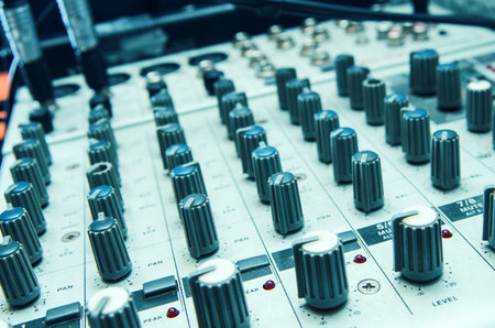 old used musical mixer closeupの写真素材