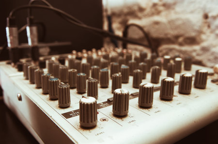 old used musical mixer closeupの写真素材
