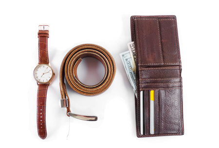 male objects. watch,belt and the walletの写真素材