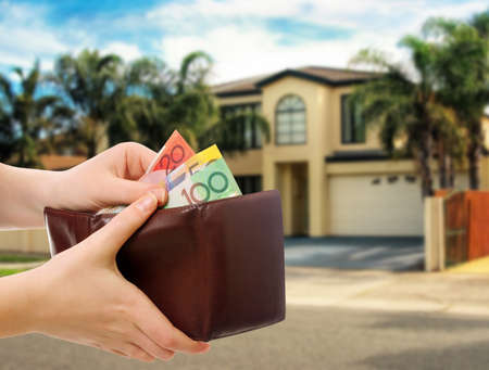 australian money in wallet on real estate backgroundの写真素材