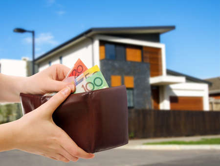 australian money in wallet on real estate backgroundの写真素材