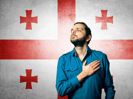 patriot man standing closeup portraitの写真素材