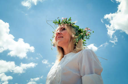 woman  in the wheat fieldの写真素材
