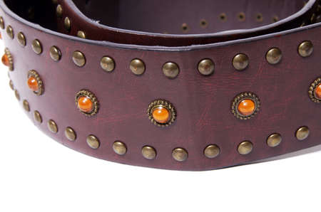 Vintage leather belt on whiteの写真素材