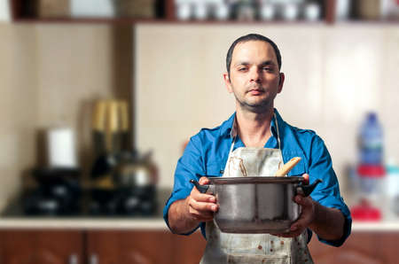 man with the meal in panの写真素材