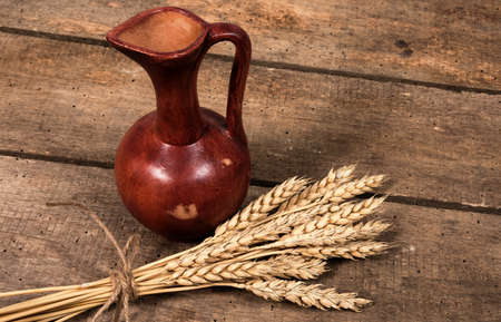 Wheat closeup on the tableの写真素材