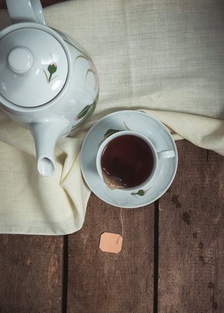 Kettle with cup on table ,Drink teaの写真素材
