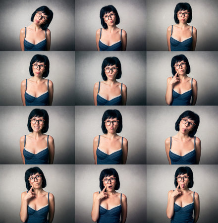 Pretty woman with funny expression.Collageの写真素材