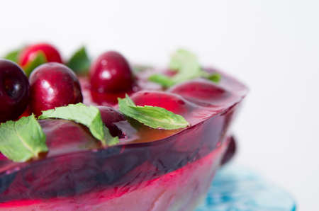 Birthday cake with cherries closeupの写真素材