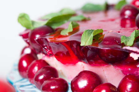 Birthday cake with cherries closeupの写真素材