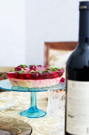 Birthday cake with cherries closeupの写真素材