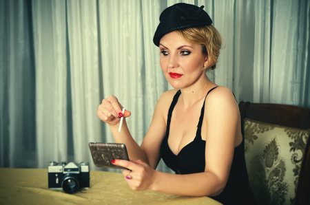 Vintage woman portrait with cigarette