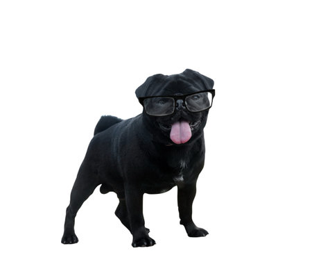 Funny pug dog isolated on whiteの写真素材