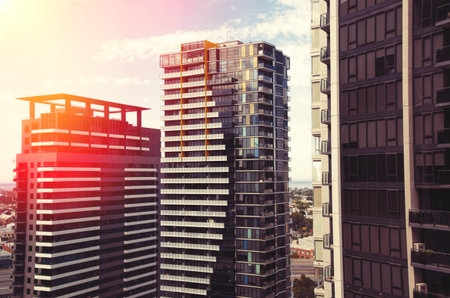 Apartment buildings in the sunset
