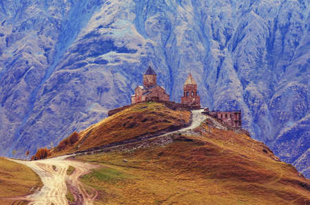 Sameba church in Gergeti,Georgiaの写真素材