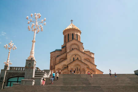 TBILISI, GEORGIA - August 26, 2017: The Holy Trinity Cathedral of Tbilisi .Sameba. Largest cathedral in Caucasus regionのeditorial素材