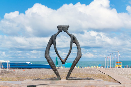 BATUMI, GEORGIA - September 1, 2017: First Love sculpture on Batumi boulevard.  Batumi is a very popular destination on Black Seaのeditorial素材