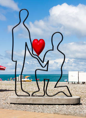 BATUMI, GEORGIA - September 1, 2017: Sculpture symbilizing love for two on Batumi boulevard. Batumi is a very popular destination on Black Seaのeditorial素材