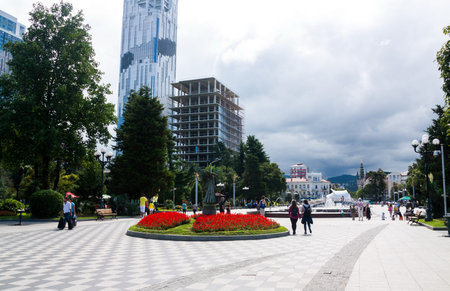 BATUMI, GEORGIA - September 1, 2017: People on the Batumi boulevard. Batumi is a very popular destination on Black Seaのeditorial素材