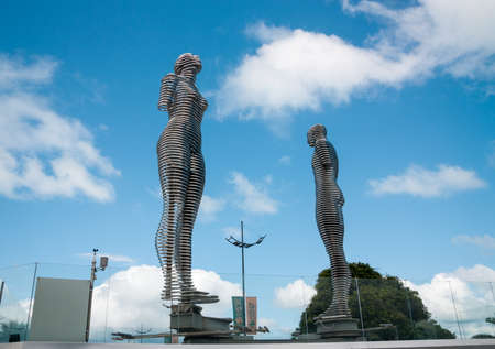 BATUMI, GEORGIA - September 1, 2017:   Moving metal sculpture Ali and Nino by Tamara Kvesitadze in Batumiのeditorial素材