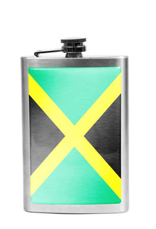 Alcohol flask with flag on the whiteの写真素材