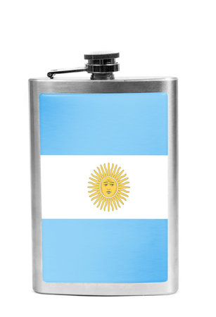 Alcohol flask with flag on the white.の写真素材