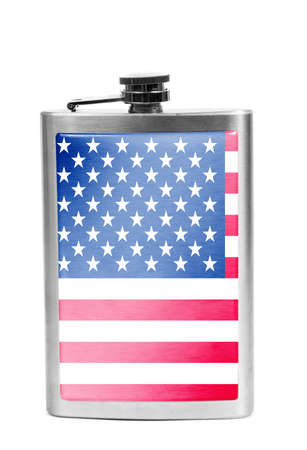 Alcohol flask with flag on the white,の写真素材