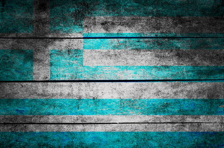 wooden texture surface with old painted flagの写真素材