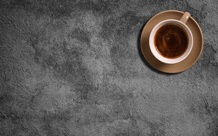 Cup of coffee on table,top viewの写真素材