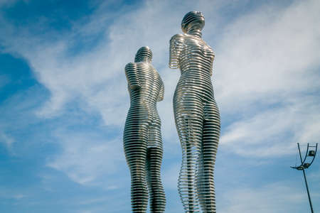 BATUMI, GEORGIA- April 1, 2018: Ali and Nino sculpture on Batumi boulevard. Moving metal sculpture created by Georgian sculptor Tamara Kvesitadzeのeditorial素材