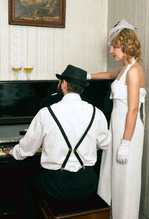 Man and the woman retro portraitの写真素材