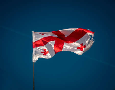 Flag of Georgia waving closeupの写真素材