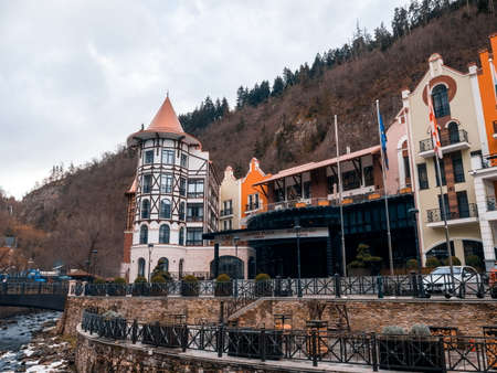 BORJOMI,Georgia-January 16, 2019:Crowne Plaza hotel complex in Borjomi. Georgiaのeditorial素材