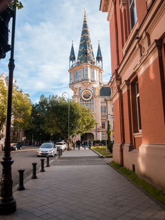 BATUMI, GEORGIA- January 11, 2019: Modern architecture in Batumi,Astronomical clock. Georgiaのeditorial素材
