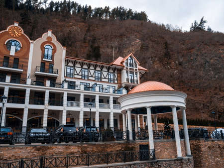 BORJOMI,Georgia-January 16, 2019:Crowne Plaza hotel complex in Borjomi. Georgiaのeditorial素材