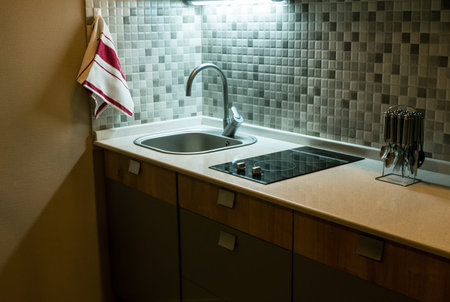 Interior of modern studio room kitchenの写真素材