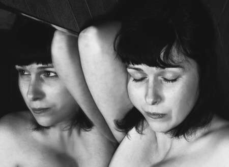 Art picture of woman with the mirrorの写真素材