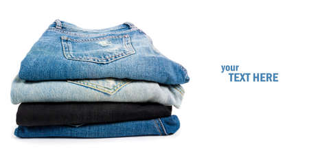 Jeans stack on the whiteの写真素材