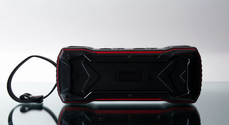 Portable audio speaker closeup shot