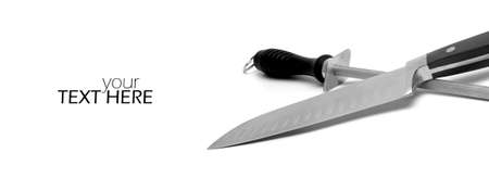 Kitchen knife isolated on the white with copy spaceの写真素材