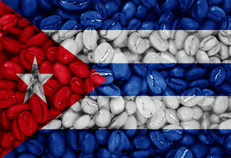 coffee beans with the Cuba country flag backgroundの写真素材
