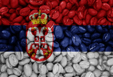 coffee beans with the Serbia country flag backgroundの写真素材