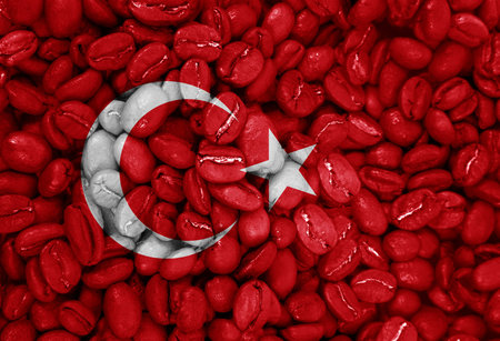 coffee beans with the Turkey country flag backgroundの写真素材