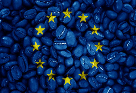 coffee beans with the European Union country flag background