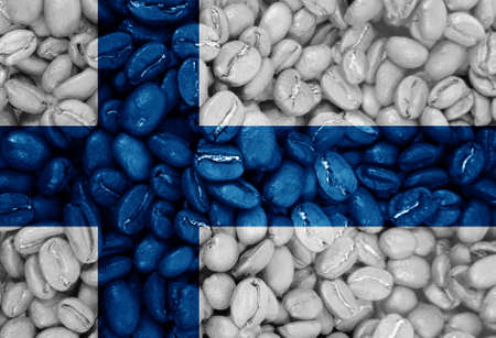 coffee beans with the Finland country flag backgroundの写真素材