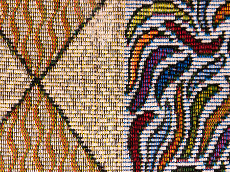 Colorful fabric material closeup at home