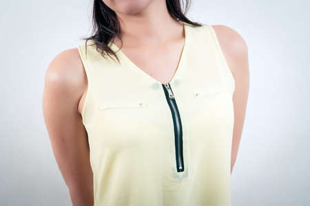Casual pretty brunette girl closeupの写真素材